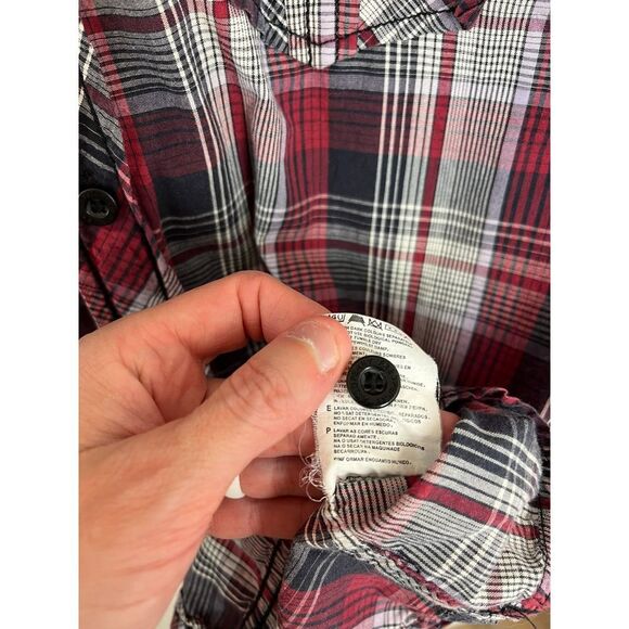 Fred Perry Red Black Plaid Button Down Long Sleeve Collared Shirt Men's L - Picture 7 of 11